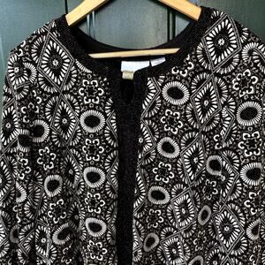 Alfred Dunner Sz L Metallic Gold Black & White Tile Print Sweater Event Dressy